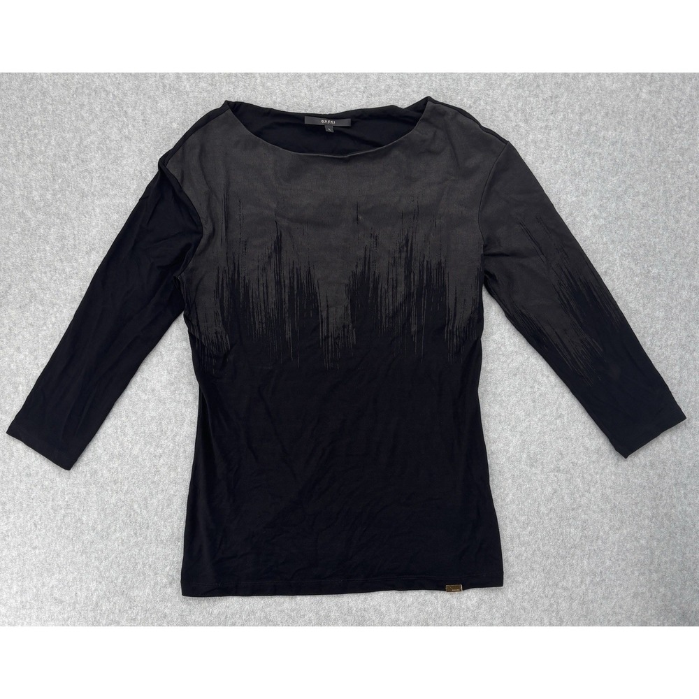 Gucci Black Abstract Brushstroke Print Top L Made In Italy Plaque